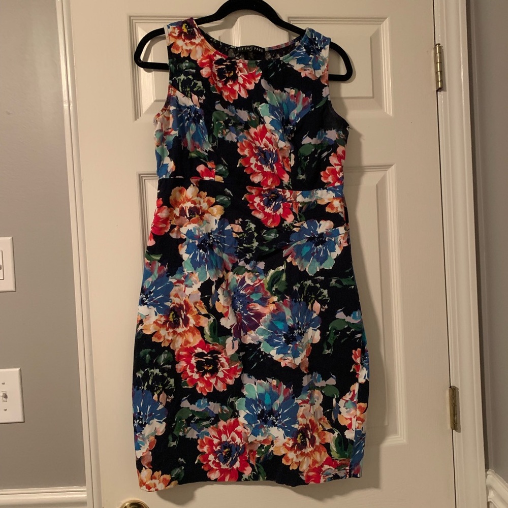 Navy floral dress with lace back
